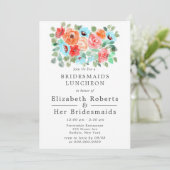 Koraal Turquoise Verf Bloemen Bruidsmeisjes Lunche Kaart (Staand voorkant)