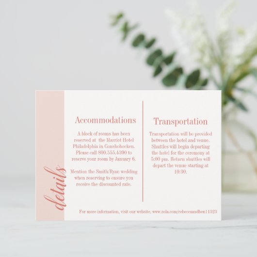 Koraal uitnodiging tussenkaart, Caroline bruiloft Informatiekaartje (Staand voorkant)