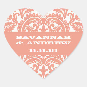 Koraal Victoriaans Vintage Damask Heart Wedding Se Hart Sticker