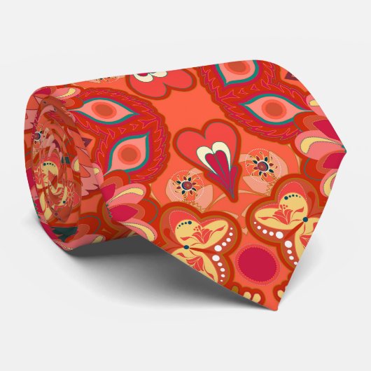 Koraal Vlinders en Blooms Stropdas (Opgerold)