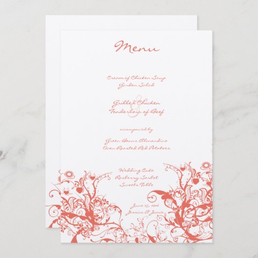 Koraal Vogels en wervelingen Wedding Menu (Voorkant / Achterkant)