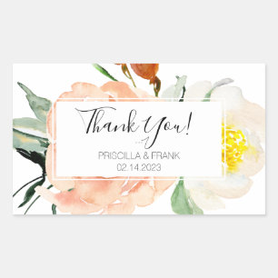Koraal Waterverf Bloemen Bruiloft Dank u Rechthoekige Sticker