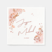 Koraal Waterverf Boho Elegant Script Wedding Servet (Voorkant)