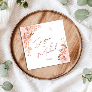 Koraal Waterverf Boho Elegant Script Wedding Servet