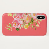 Koraal waterverf florale peony garden iPhone case (Achterkant (horizontaal))