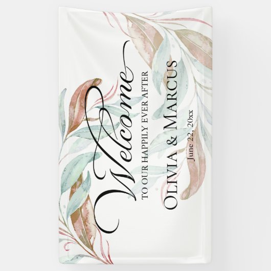 Koraal Waterverf Foliage Weddenschap Welkomstteken Spandoek (Verticaal)