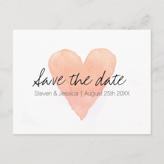 Koraal waterverf hart save the date briefkaarten (Voorkant)