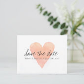 Koraal waterverf hart save the date briefkaarten (Staand voorkant)