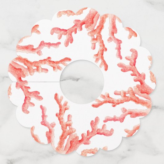 Koraal waterverf kunst oceaan bruiloft wijnglaslabel (Achterkant)