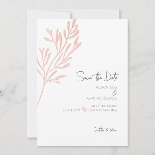 Koraal Waterverf · Modern Beach Wedding · Save The Date (Voorkant)