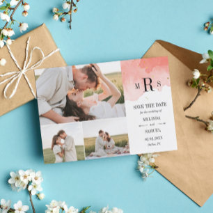 Koraal Waterverf Monogram Foto Collage Save The Date