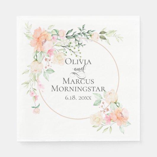 Koraal Waterverf Spring Flower Bouquet Servet (Voorkant)