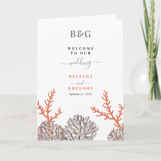 Koraal Waterverf Strand Bruiloft Orde van Service Programma (Voorkant)