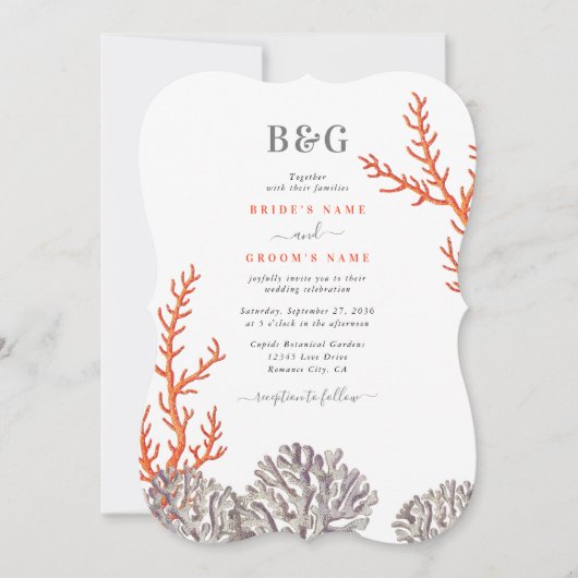 Koraal Waterverf Strand Modern Bruiloft Kaart (Voorkant)
