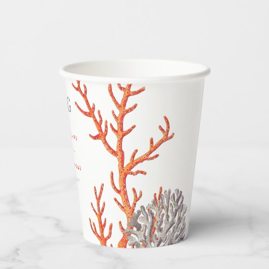 Koraal Waterverf Strand Modern Bruiloft Papieren Bekers (Achterkant)