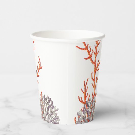Koraal Waterverf Strand Modern Bruiloft Papieren Bekers (Rechts)