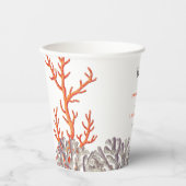 Koraal Waterverf Strand Modern Bruiloft Papieren Bekers (Voorkant)