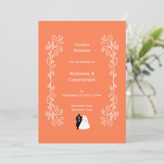 Koraal Wedding Programma Bruid Groom Design (Staand voorkant)