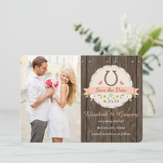 Koraal Westelijke Hoefijzer Save the Date Kaart (Staand voorkant)