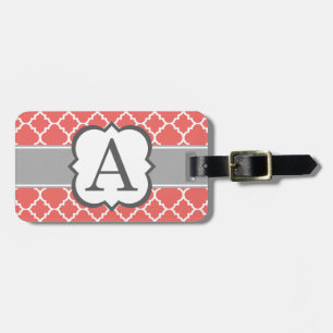 Koraal Wit Monogram Letter A Quatrefoil Bagagelabel