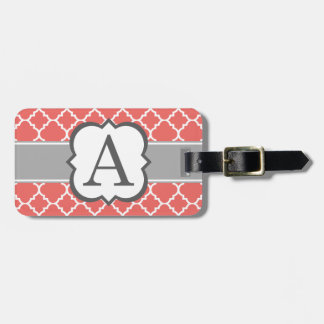 Koraal Wit Monogram Letter A Quatrefoil Bagagelabel
