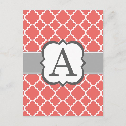 Koraal wit monogram Letter A Quatrefoil Briefkaart (Voorkant)