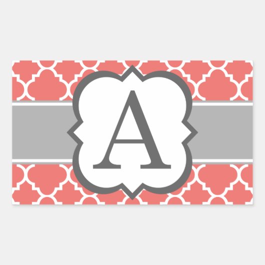 Koraal Wit Monogram Letter A Quatrefoil Rechthoekige Sticker (Voorkant)