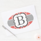 Koraal Wit Monogram Letter B Quatrefoil Ovale Sticker (Envelop)