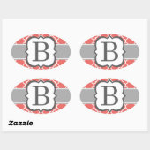 Koraal Wit Monogram Letter B Quatrefoil Ovale Sticker (Vel)