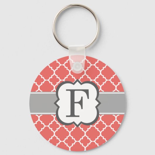 Koraal wit monogram Letter F Quatrefoil Sleutelhanger (Voorkant)