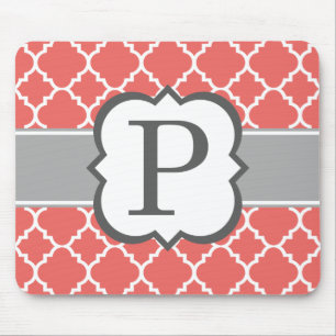 Koraal wit monogram Letter P Quatrefoil Muismat