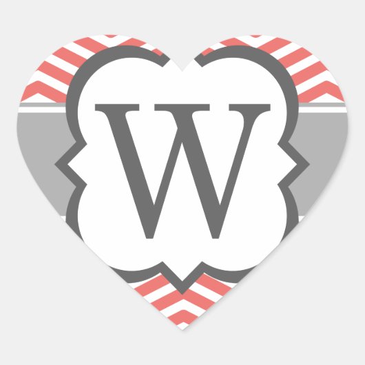 Koraal Wit Monogram Letter W Chevron Hart Sticker (Voorkant)