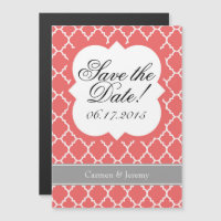 Koraal Wit Quatrefoil Save The Date Magnet