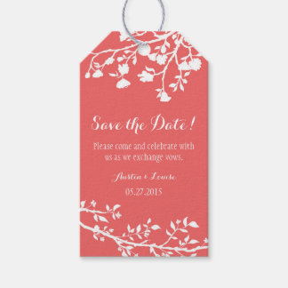 Koraal Witte Bloem Bruiloft Save De Datum Labels Cadeaulabel