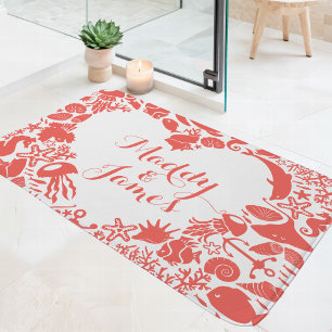 Koraal & Witte Zeewezens Koppels Hart Monogram Badmat