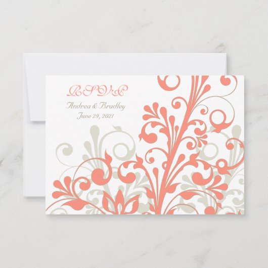Koraal, Zand Tannend, Witte Bloemen Bruiloft RSVP  (Achterkant)