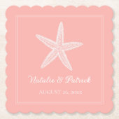 Koraal zeesterren bruiloft kartonnen onderzetters (Voorkant)