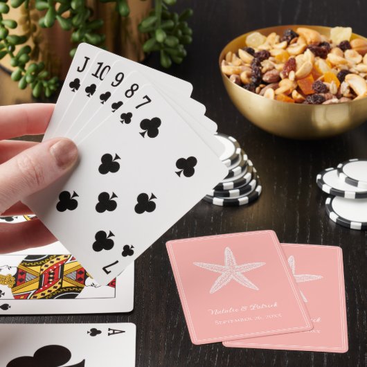 Koraal zeesterren bruiloft pokerkaarten (Insitu)