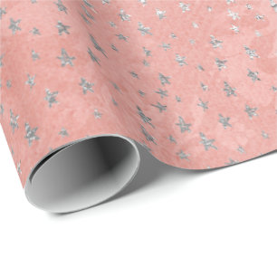 Koraal Zilver Peach Grijs Metallic Blush Sterren C Cadeaupapier