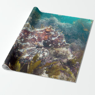 Koraalbedekking met blauw oceaan, verpakkingspapie cadeaupapier