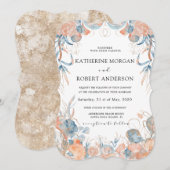 koraalblauw luchtige bloemen romantische bruiloft kaart (Voorkant / Achterkant)