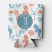 Koraalblauw nautisch monogram blikjeskoeler (Voorkant)