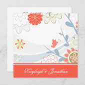 Koraalblauwe groene bloemensave the date save the date (Voorkant / Achterkant)