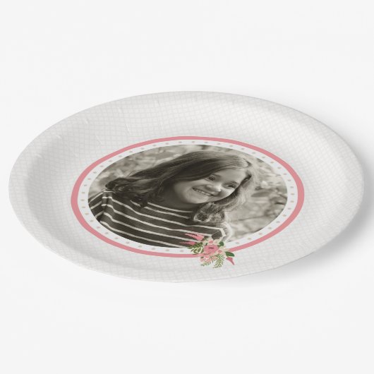 Koraalbloem foto verjaardag papieren bordje (Gekanteld)