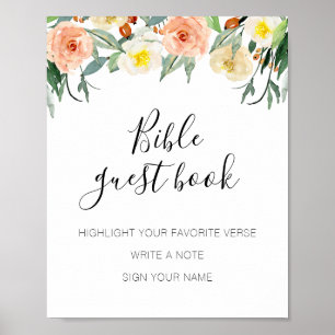 Koraalbloemen Bijbelgastenboek bruiloft bord Poster