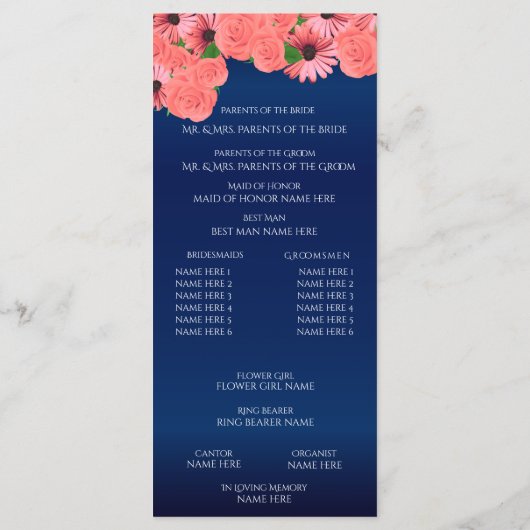 Koraalbloemen en marineblauw - programma (Achterkant)