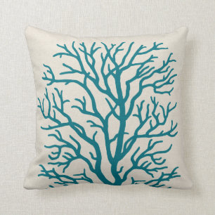 Koraalboom in Blauwgroen blauw Kussen