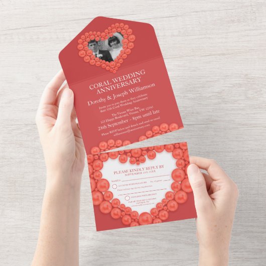 Koraalbruiloft 35 jaar feesten all in one uitnodiging (Afscheurbaar)
