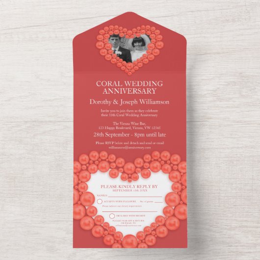 Koraalbruiloft 35 jaar feesten all in one uitnodiging (Binnen)