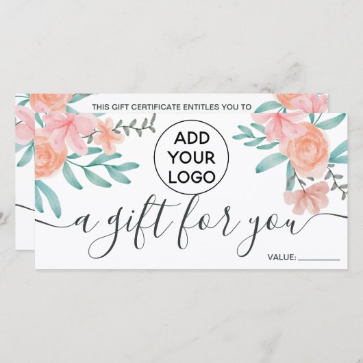 Koraalflorale waterverf logo gift certificaat (Voorkant / Achterkant)
